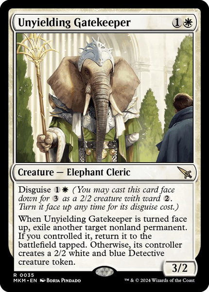 Unyielding Gatekeeper trading card from Murders at Karlov Manor Unyielding Gatekeeper - Murders at Karlov Manor Magic: The Gathering trading card