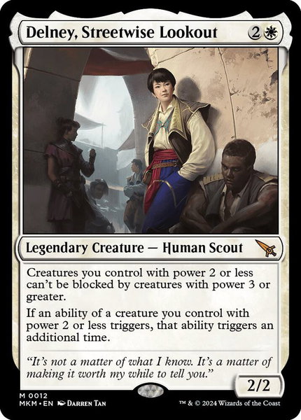 Delney, Streetwise Lookout trading card from Murders at Karlov Manor Delney, Streetwise Lookout - Murders at Karlov Manor Magic: The Gathering trading card