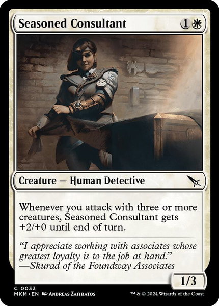 Seasoned Consultant trading card from Murders at Karlov Manor Seasoned Consultant - Murders at Karlov Manor Magic: The Gathering trading card