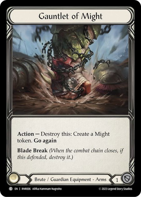 Gauntlet of Might trading card from Blitz Deck: Heavy Hitters - Rhinar Gauntlet of Might - Blitz Deck: Heavy Hitters - Rhinar Flesh and Blood trading card