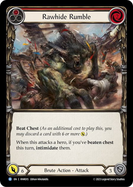 Rawhide Rumble (Red) trading card from Blitz Deck: Heavy Hitters - Rhinar Rawhide Rumble (Red) - Blitz Deck: Heavy Hitters - Rhinar Flesh and Blood trading card