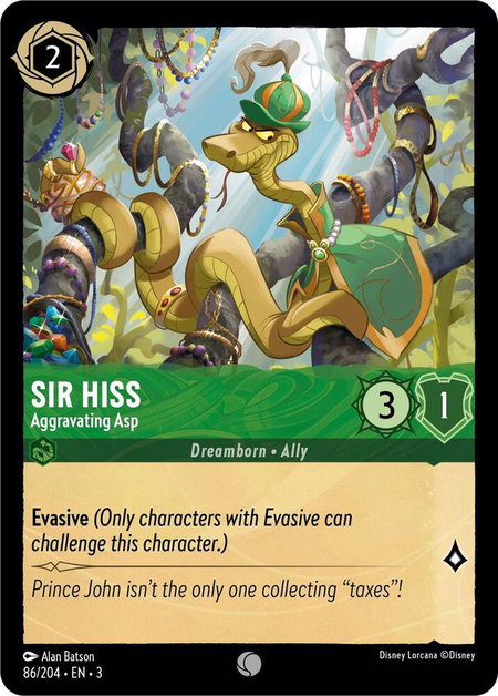 Sir Hiss - Aggravating Asp - Into the Inklands Disney Lorcana trading card