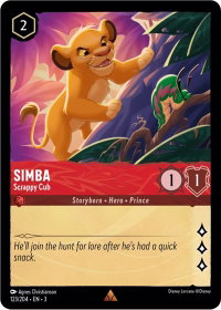 Simba - Scrappy Cub - Into the Inklands (3) #123/204 - Rare Disney Lorcana Trading Card