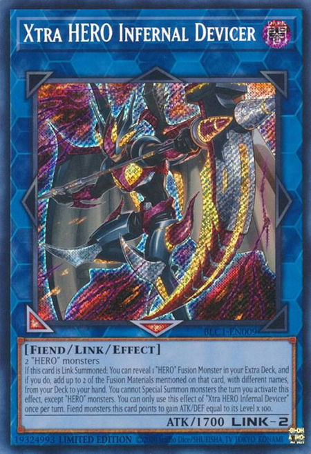Xtra HERO Infernal Devicer trading card from Battles of Legend: Chapter 1 Xtra HERO Infernal Devicer - Battles of Legend: Chapter 1 YuGiOh trading card