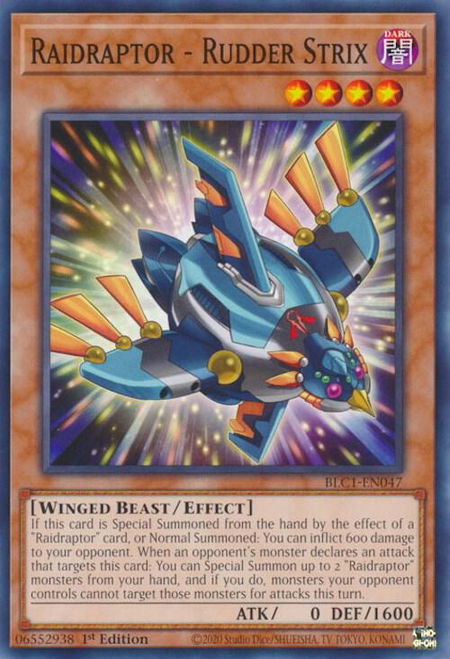 Raidraptor - Rudder Strix trading card from Battles of Legend: Chapter 1 Raidraptor - Rudder Strix - Battles of Legend: Chapter 1 YuGiOh trading card