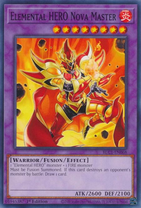 Elemental HERO Nova Master trading card from Battles of Legend: Chapter 1 Elemental HERO Nova Master - Battles of Legend: Chapter 1 YuGiOh trading card
