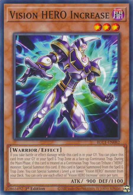 Vision HERO Increase trading card from Battles of Legend: Chapter 1 Vision HERO Increase - Battles of Legend: Chapter 1 YuGiOh trading card