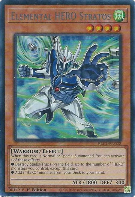 Elemental HERO Stratos (Alternate Art) (Silver) - Battles of Legend: Chapter 1 YuGiOh trading card