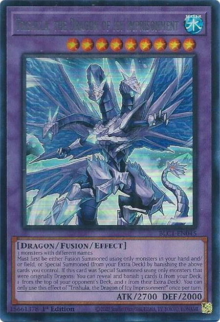 Trishula, the Dragon of Icy Imprisonment (Silver) trading card from Battles of Legend: Chapter 1 Trishula, the Dragon of Icy Imprisonment (Silver) - Battles of Legend: Chapter 1 YuGiOh trading card