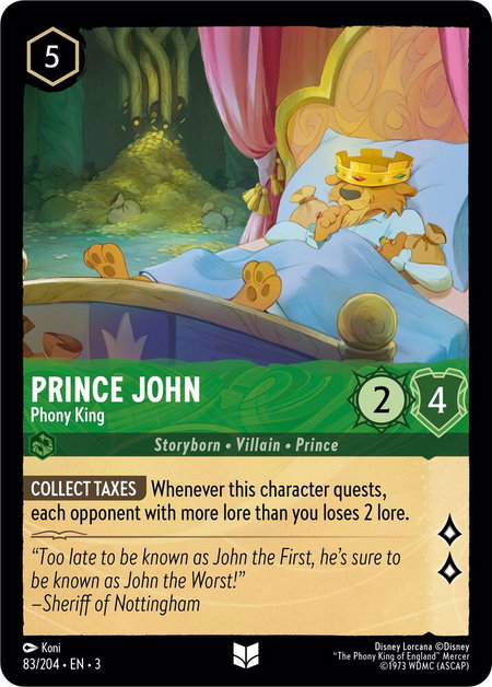Prince John - Phony King - Into the Inklands Disney Lorcana trading card