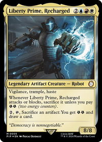 Liberty Prime, Recharged - Universes Beyond: Fallout (PIP) #5 - Mythic Magic: The Gathering Trading Card