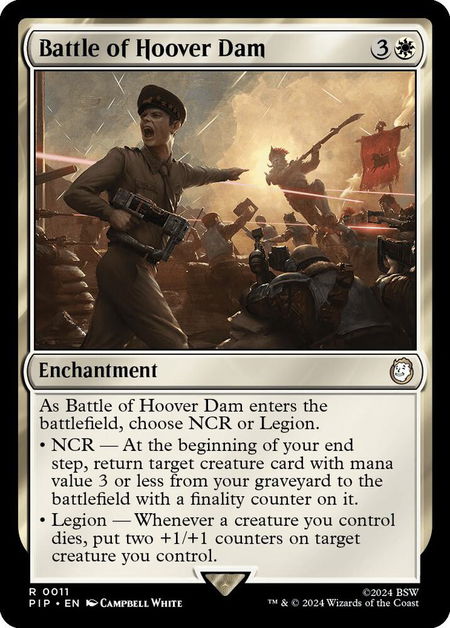 Battle of Hoover Dam trading card from Universes Beyond: Fallout Battle of Hoover Dam - Universes Beyond: Fallout Magic: The Gathering trading card