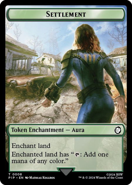 Settlement // Human Soldier Double-Sided Token - Universes Beyond: Fallout Magic: The Gathering trading card
