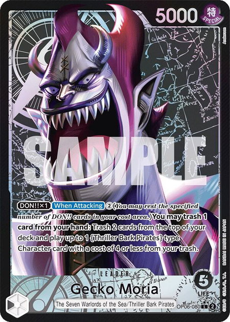 Gecko Moria (080) (Alternate Art) trading card from Wings of the Captain Gecko Moria (080) (Alternate Art) - Wings of the Captain One Piece trading card