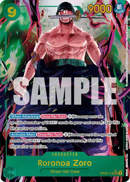 Roronoa Zoro (Alternate Art) trading card from Wings of the Captain Roronoa Zoro (Alternate Art) - Wings of the Captain One Piece trading card