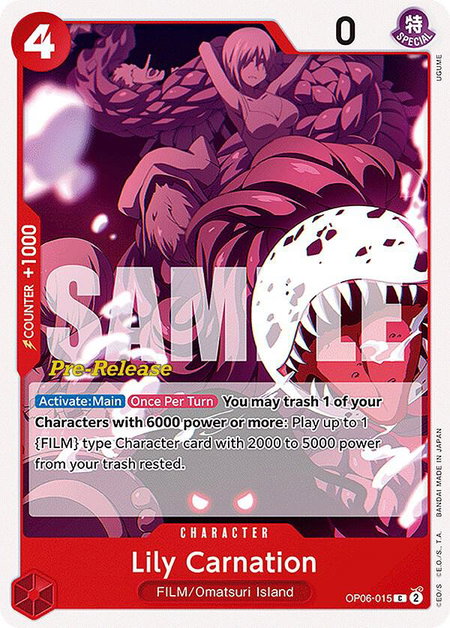 Lily Carnation trading card from Wings of the Captain Pre-Release Cards Lily Carnation - Wings of the Captain Pre-Release Cards One Piece trading card