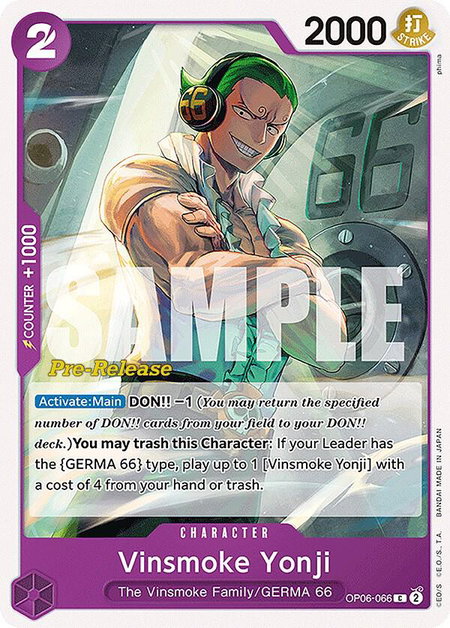 Vinsmoke Yonji (066) trading card from Wings of the Captain Pre-Release Cards Vinsmoke Yonji (066) - Wings of the Captain Pre-Release Cards One Piece trading card