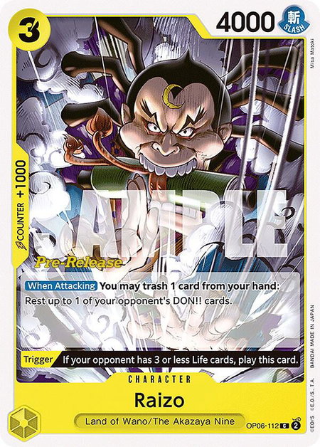 Raizo trading card from Wings of the Captain Pre-Release Cards Raizo - Wings of the Captain Pre-Release Cards One Piece trading card