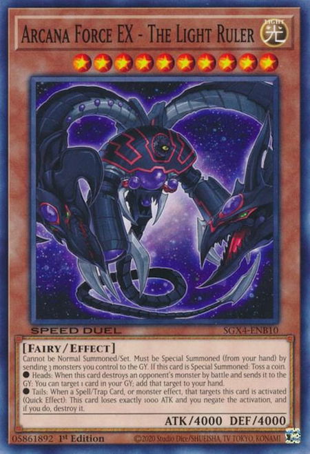 Arcana Force EX - The Light Ruler trading card from Speed Duel GX: Midterm Destruction Arcana Force EX - The Light Ruler - Speed Duel GX: Midterm Destruction YuGiOh trading card