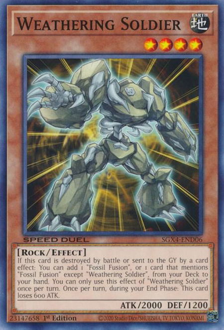 Weathering Soldier trading card from Speed Duel GX: Midterm Destruction Weathering Soldier - Speed Duel GX: Midterm Destruction YuGiOh trading card