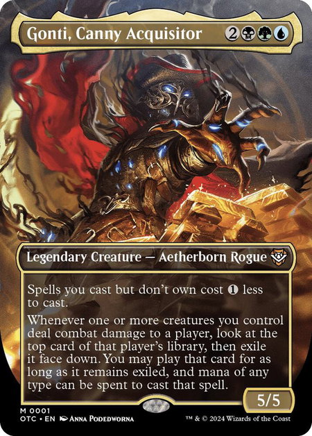 Gonti, Canny Acquisitor (Borderless) trading card from Commander: Outlaws of Thunder Junction Gonti, Canny Acquisitor (Borderless) - Commander: Outlaws of Thunder Junction Magic: The Gathering trading card