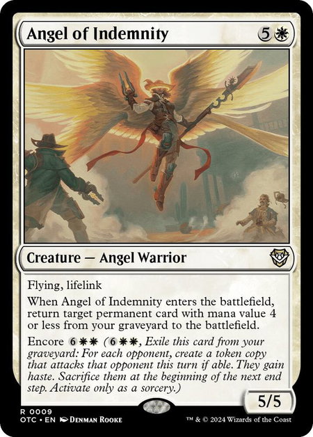 Angel of Indemnity trading card from Commander: Outlaws of Thunder Junction Angel of Indemnity - Commander: Outlaws of Thunder Junction Magic: The Gathering trading card