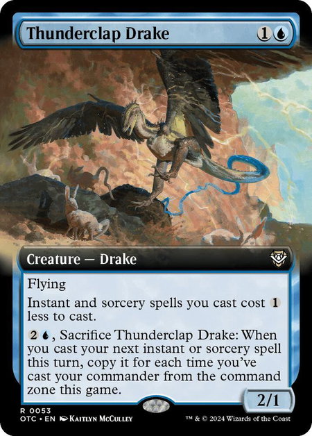 Thunderclap Drake (Extended Art) trading card from Commander: Outlaws of Thunder Junction Thunderclap Drake (Extended Art) - Commander: Outlaws of Thunder Junction Magic: The Gathering trading card