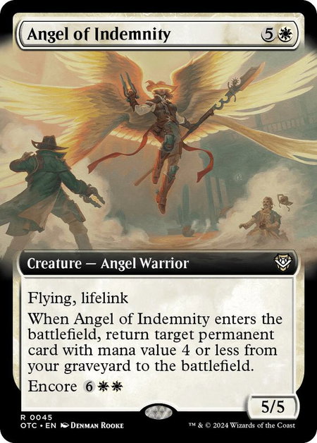Angel of Indemnity (Extended Art) trading card from Commander: Outlaws of Thunder Junction Angel of Indemnity (Extended Art) - Commander: Outlaws of Thunder Junction Magic: The Gathering trading card