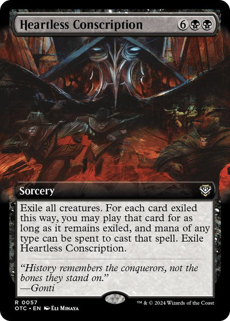 Heartless Conscription (Extended Art) trading card from Commander: Outlaws of Thunder Junction Heartless Conscription (Extended Art) - Commander: Outlaws of Thunder Junction Magic: The Gathering trading card