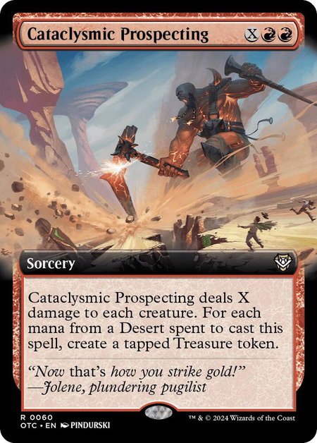 Cataclysmic Prospecting (Extended Art) trading card from Commander: Outlaws of Thunder Junction Cataclysmic Prospecting (Extended Art) - Commander: Outlaws of Thunder Junction Magic: The Gathering trading card