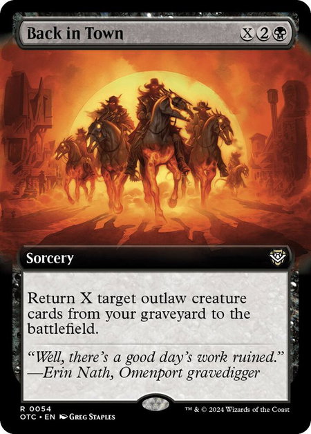 Back in Town (Extended Art) trading card from Commander: Outlaws of Thunder Junction Back in Town (Extended Art) - Commander: Outlaws of Thunder Junction Magic: The Gathering trading card