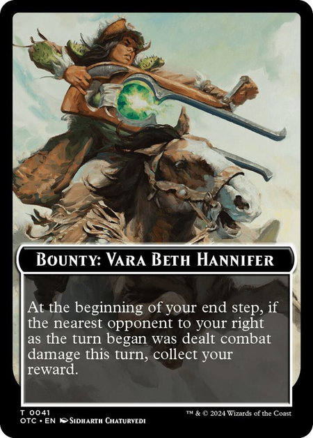 Bounty: Vara Beth Hannifer // Bounty Rules Double-Sided Token trading card from Commander: Outlaws of Thunder Junction Bounty: Vara Beth Hannifer // Bounty Rules Double-Sided Token - Commander: Outlaws of Thunder Junction Magic: The Gathering trading card