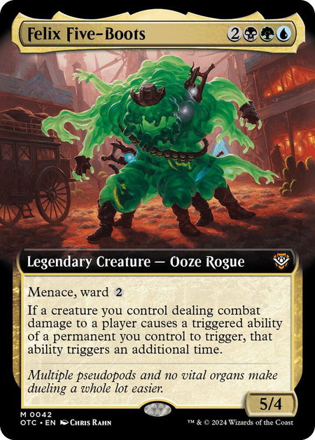 Felix Five-Boots (Extended Art) trading card from Commander: Outlaws of Thunder Junction Felix Five-Boots (Extended Art) - Commander: Outlaws of Thunder Junction Magic: The Gathering trading card