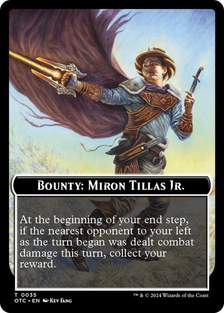 Bounty: Miron Tillas Jr. // Bounty Rules Double-Sided Token trading card from Commander: Outlaws of Thunder Junction Bounty: Miron Tillas Jr. // Bounty Rules Double-Sided Token - Commander: Outlaws of Thunder Junction Magic: The Gathering trading card