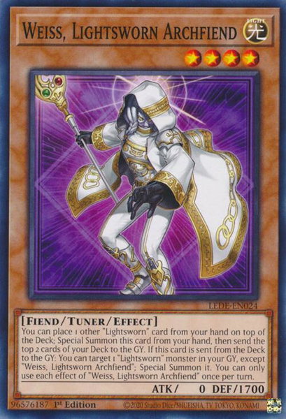 Weiss, Lightsworn Archfiend trading card from Legacy of Destruction Weiss, Lightsworn Archfiend - Legacy of Destruction YuGiOh trading card