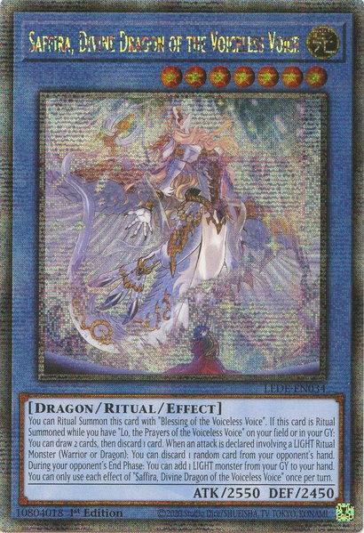 Saffira, Divine Dragon of the Voiceless Voice (Quarter Century Secret Rare) - Legacy of Destruction YuGiOh trading card
