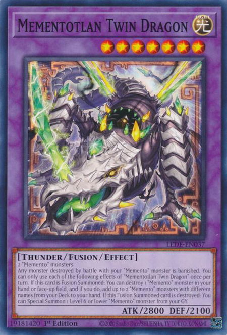 Mementotlan Twin Dragon trading card from Legacy of Destruction Mementotlan Twin Dragon - Legacy of Destruction YuGiOh trading card