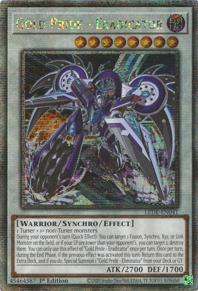 Gold Pride - Eradicator (Quarter Century Secret Rare) trading card from Legacy of Destruction Gold Pride - Eradicator (Quarter Century Secret Rare) - Legacy of Destruction YuGiOh trading card