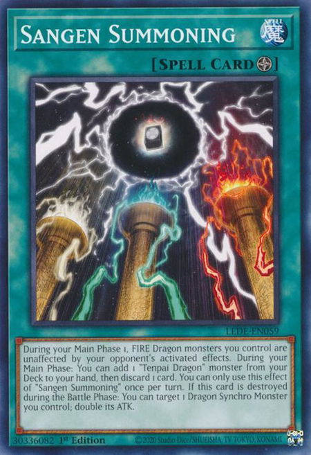 Sangen Summoning trading card from Legacy of Destruction Sangen Summoning - Legacy of Destruction YuGiOh trading card