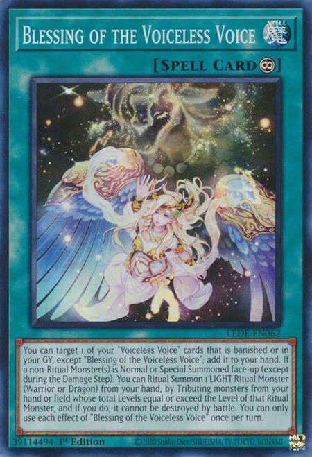 Blessing of the Voiceless Voice trading card from Legacy of Destruction Blessing of the Voiceless Voice - Legacy of Destruction YuGiOh trading card