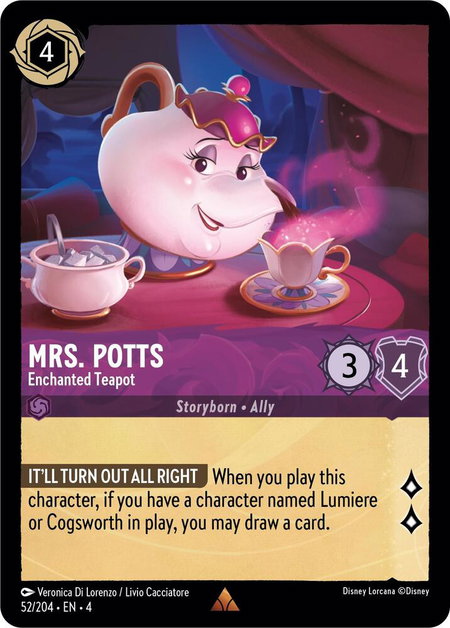 Mrs. Potts - Enchanted Teapot - Ursula's Return Disney Lorcana trading card