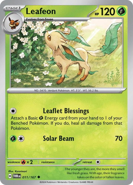 Leafeon trading card from SV06: Twilight Masquerade Leafeon - SV06: Twilight Masquerade Pokémon trading card