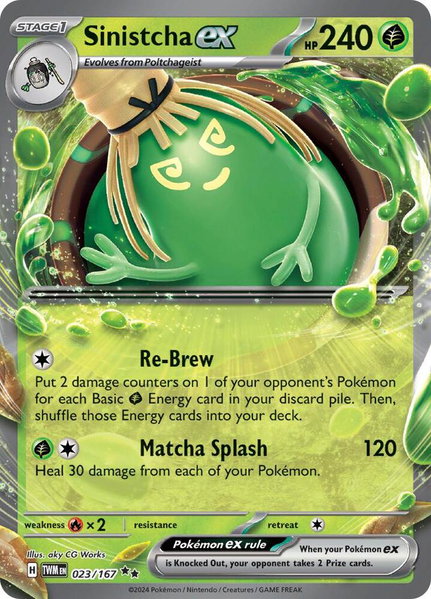 Sinistcha ex - 023/167 trading card from SV06: Twilight Masquerade Sinistcha ex - 023/167 - SV06: Twilight Masquerade Pokémon trading card