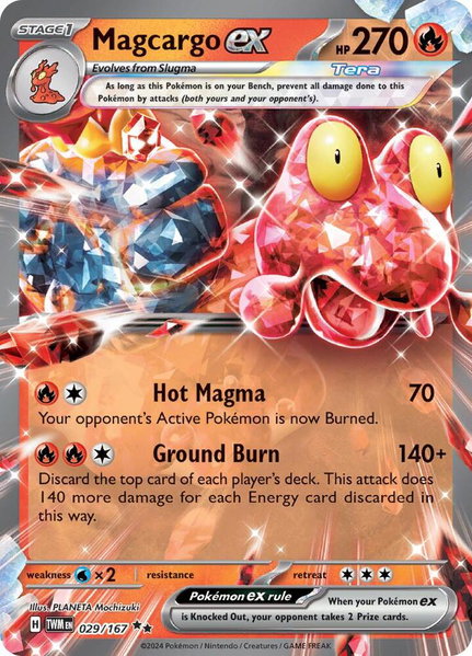 Magcargo ex - 029/167 trading card from SV06: Twilight Masquerade Magcargo ex - 029/167 - SV06: Twilight Masquerade Pokémon trading card