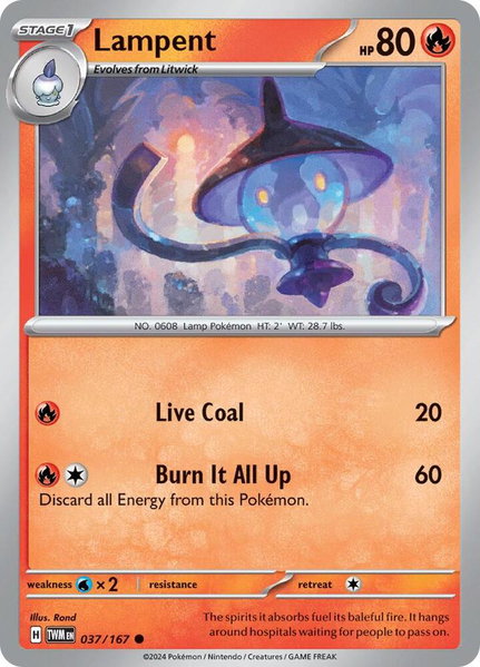 Lampent trading card from SV06: Twilight Masquerade Lampent - SV06: Twilight Masquerade Pokémon trading card