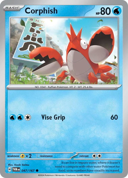 Corphish trading card from SV06: Twilight Masquerade Corphish - SV06: Twilight Masquerade Pokémon trading card