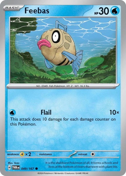 Feebas trading card from SV06: Twilight Masquerade Feebas - SV06: Twilight Masquerade Pokémon trading card