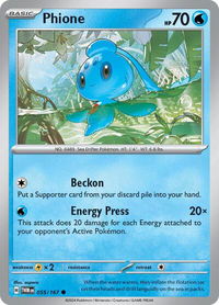 Phione - 055/167 - SV06: Twilight Masquerade (TWM) #055/167 - Common Pokémon Trading Card