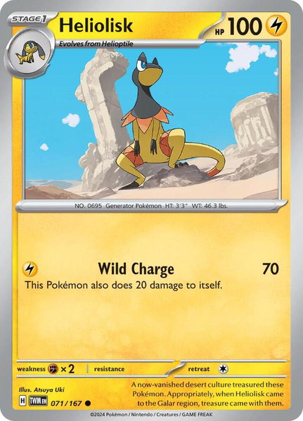 Heliolisk - 071/167 trading card from SV06: Twilight Masquerade Heliolisk - 071/167 - SV06: Twilight Masquerade Pokémon trading card