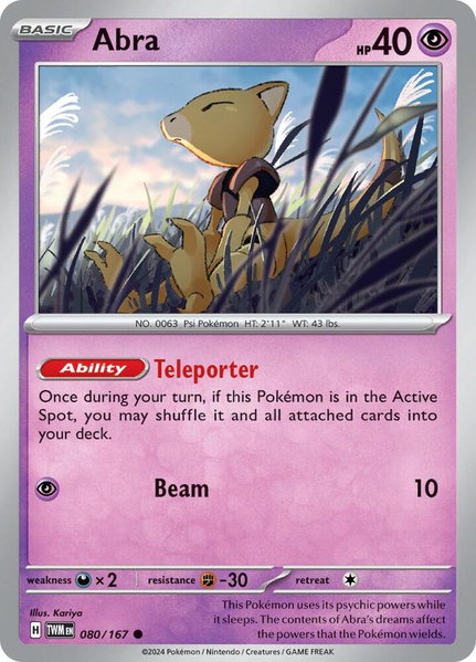 Abra trading card from SV06: Twilight Masquerade Abra - SV06: Twilight Masquerade Pokémon trading card